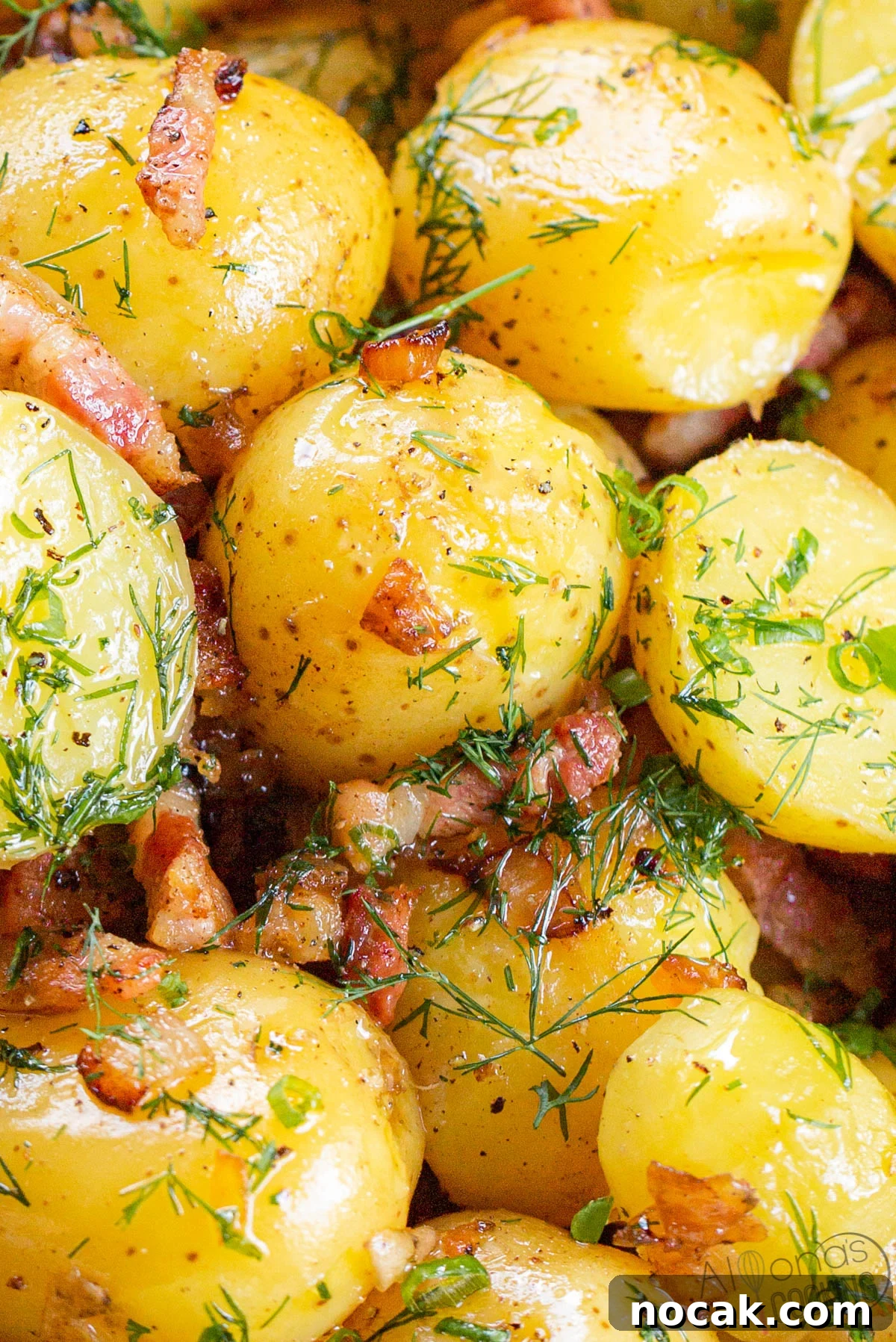 Potato Bliss: Boiled Baby Potatoes in Bacon Butter Sauce 2 baby boiled potatoes in butter bacon sauce