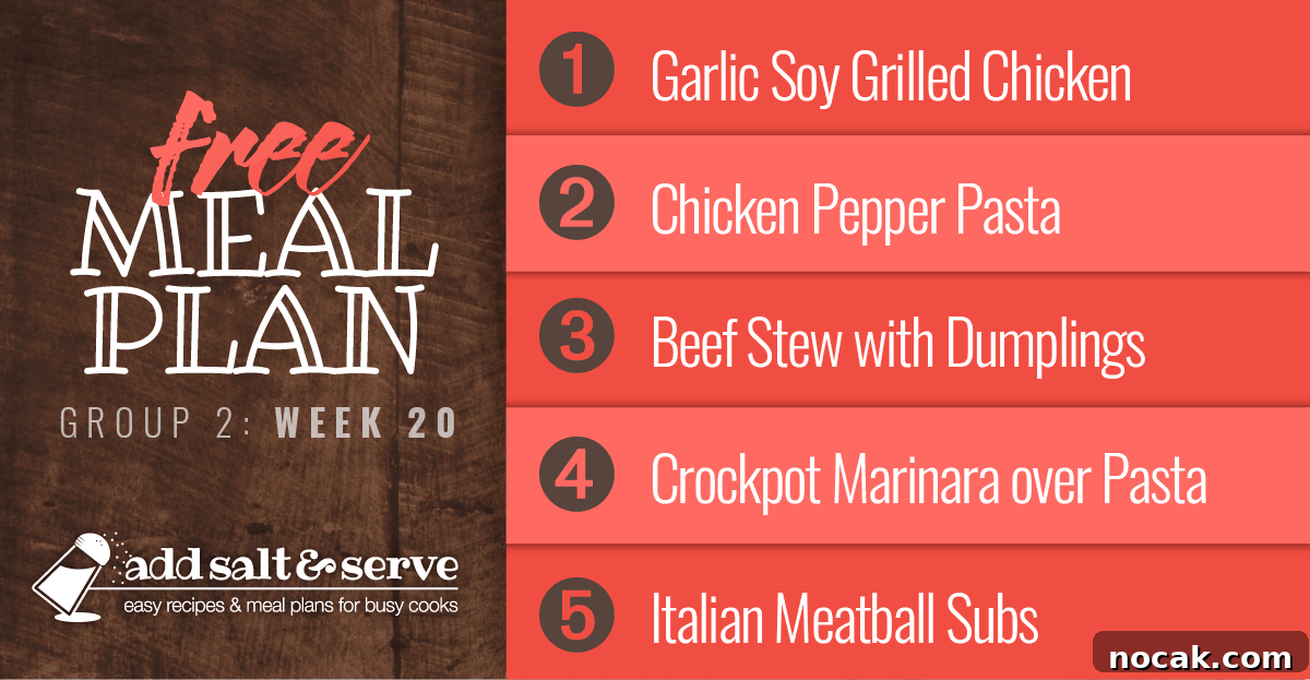 Week 20 Meal Plan: Group 2 Weekly Menu & Grocery List 2 List of recipes in Week 20 meal plan