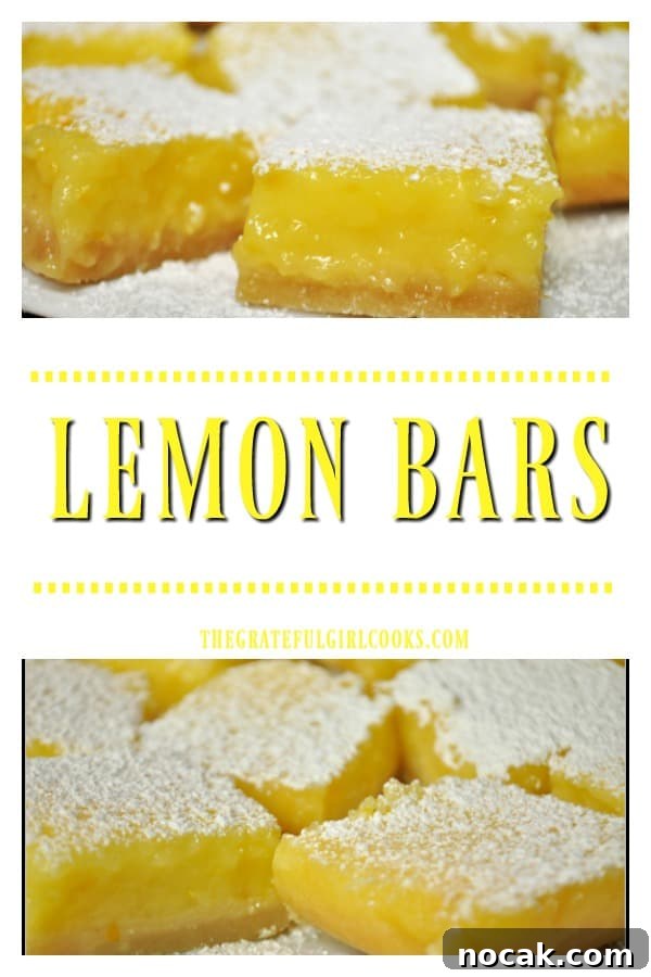 You will LOVE these classic Lemon Bars! Sweet and tangy lemon filling on a buttery base, they are a perfect treat to serve for dessert, or any special occasion!