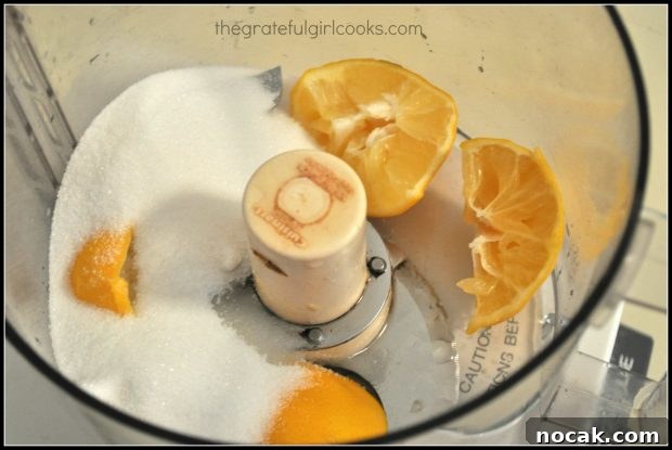 Lemons and sugar in food processor to make filling