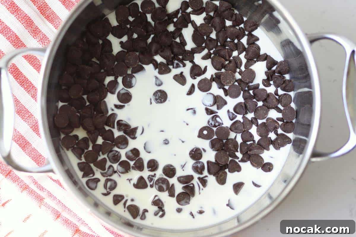 Hot Chocolate without Cocoa Powder: Simple Homemade Recipe 6 a pot of chocolate chips with cream in it