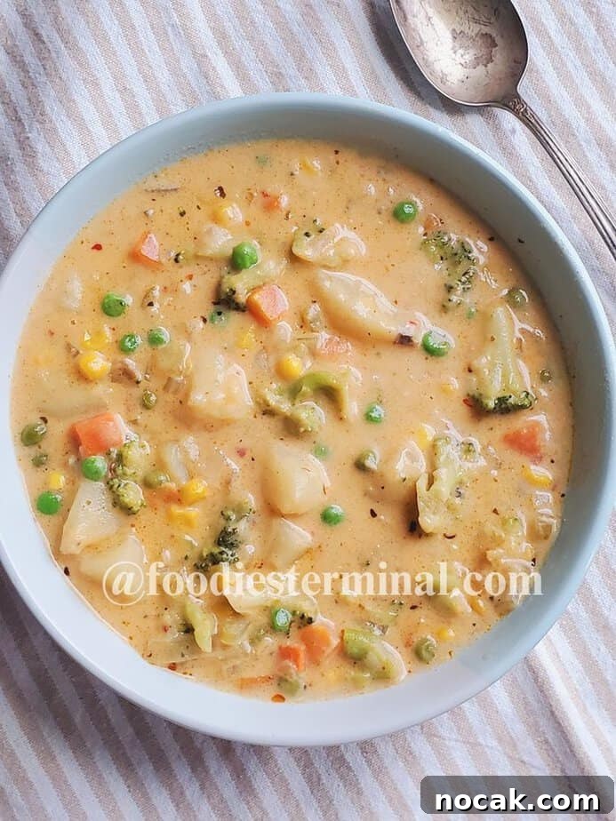 Creamy Vegetable Soup Recipe: Comforting Weeknight Meal 2 creamy vegetable soup in a pale blue bowl