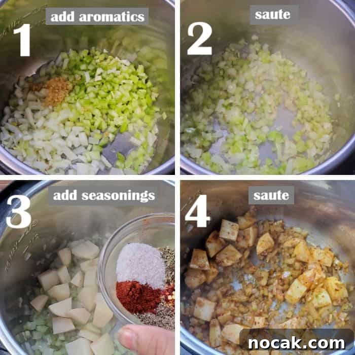 Creamy Vegetable Soup Recipe: Comforting Weeknight Meal 4 sauteing aromatics and potatoes