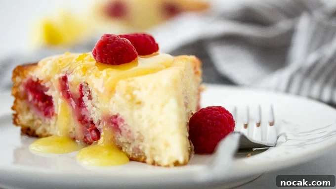 Lemon Curd-Glazed Ricotta Raspberry Cake Recipe 6 a picture of raspberry ricotta cake topped with lemon curd glaze