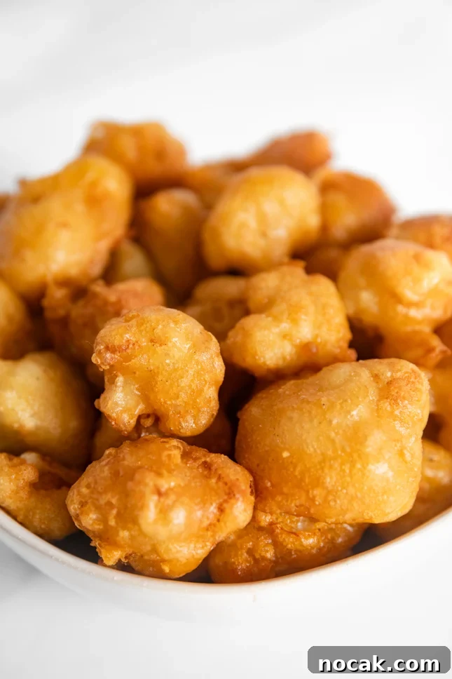 Crispy Fried Cauliflower Recipe with Zesty Dipping Sauce 4 Close-up photo of a bowl of fried cauliflower