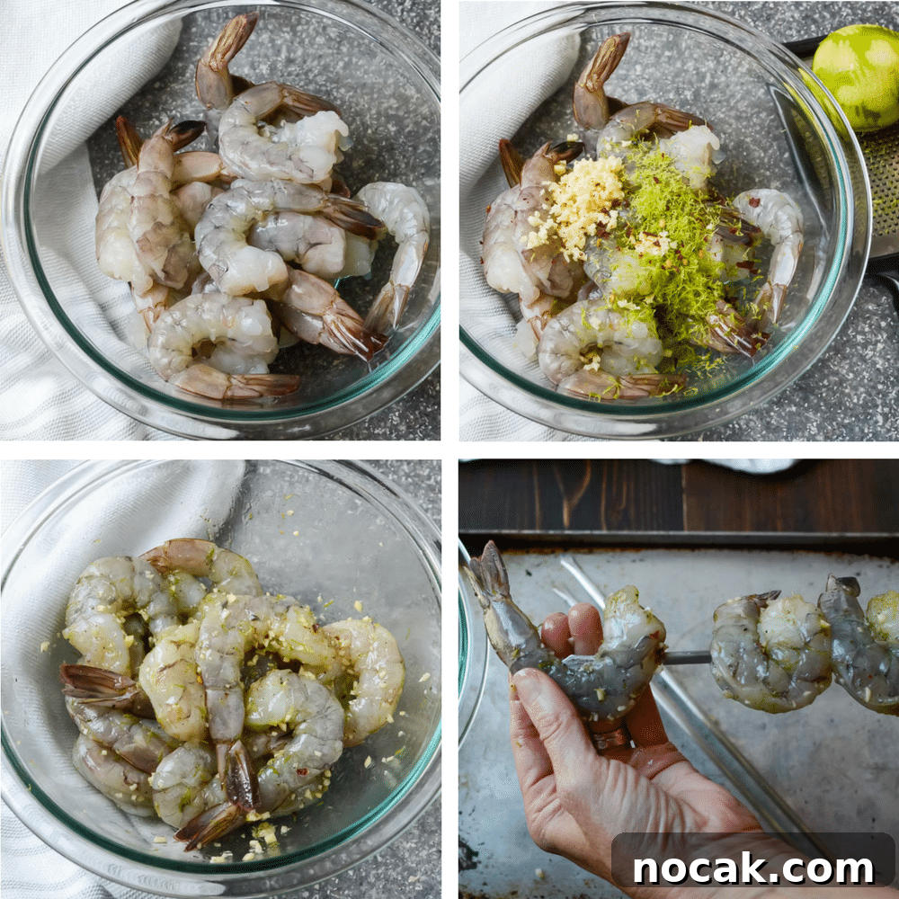 Citrus-Grilled Shrimp Cocktail with Zesty Dipping Sauce 3 How to marinate and skewer shrimp.