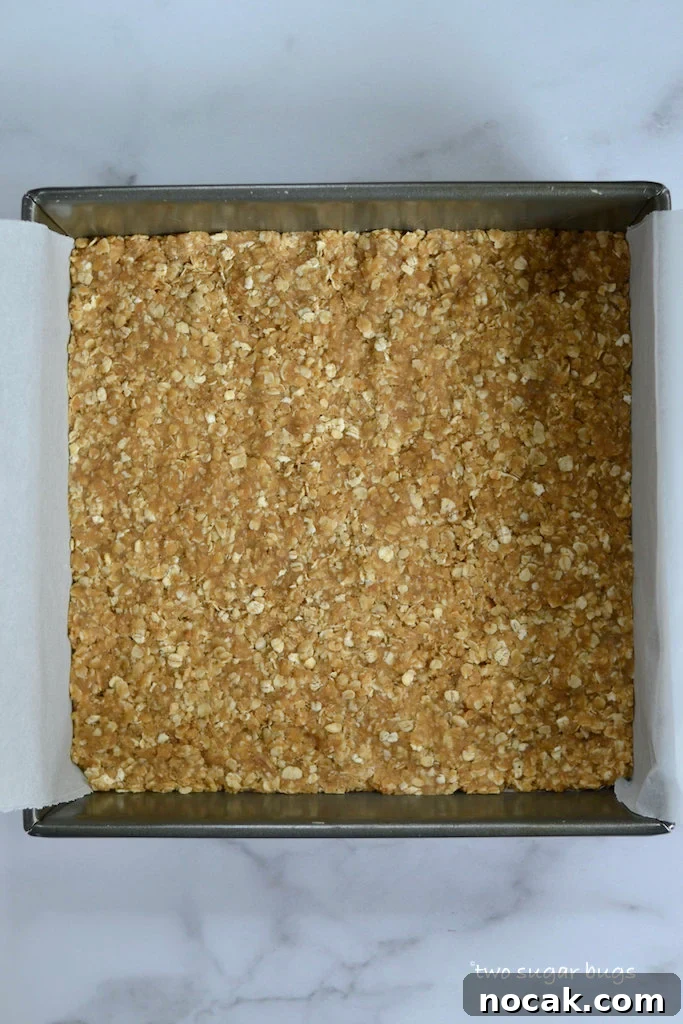 oat bottom in prepared baking pan
