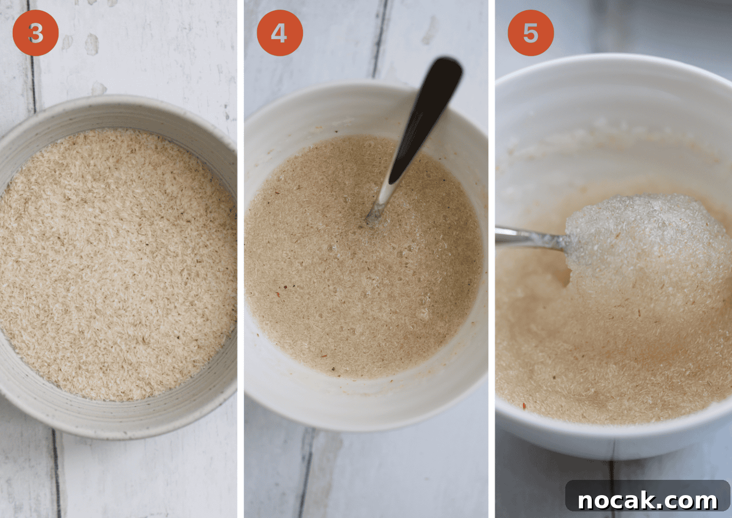 Gluten-Free Hawaiian Rolls Recipe: Soft, Sweet, and Vegan Option 6 Stages of psyllium husk being added to water and forming a gel.