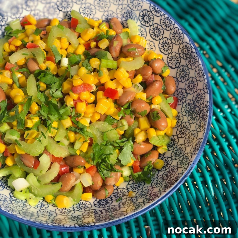 One-Pot Orzo Bolognese Recipe for Flavorful Weeknight Dinners 3 Bean Salad made with borlotti beans, sweetcorn, celery, red pepper, salad onions and Italian dressing.