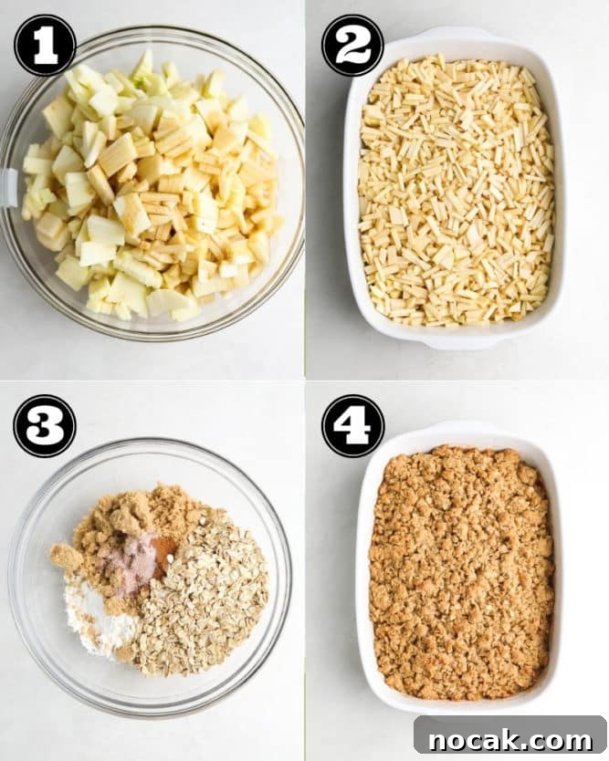 Cinnamon Apple Crisp with Vegan Streusel Topping 4 collage of how to make apple crisp