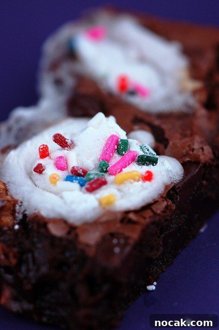 funfetti rocky road brownies on a purple plate.