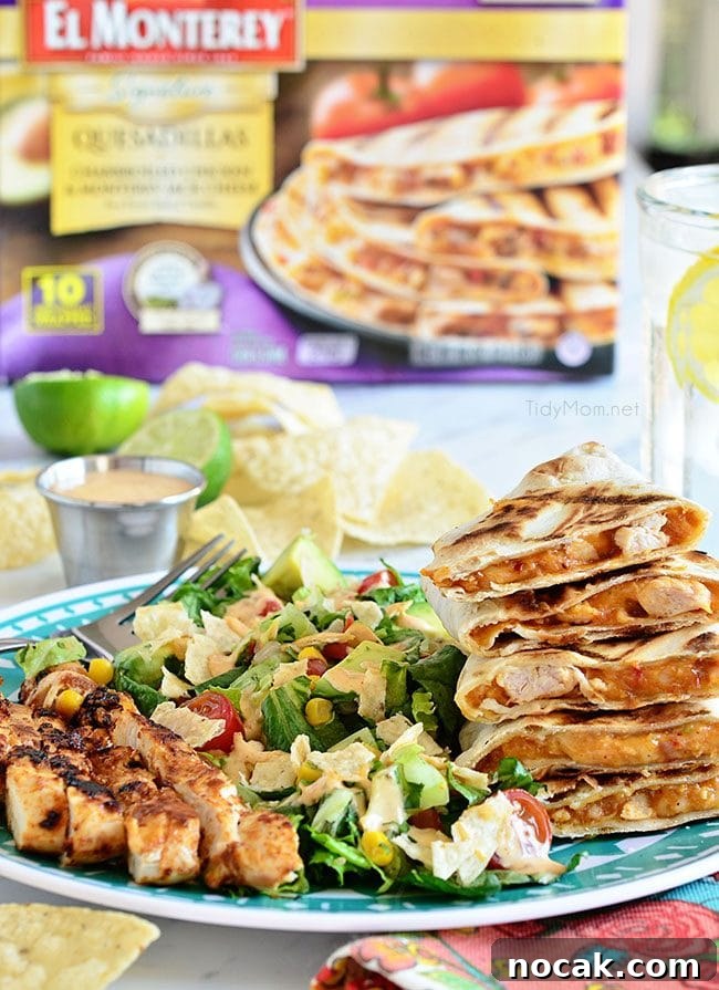 Southwest Chicken Quesadilla Salad is like an explosion in your mouth. Super easy to throw together.