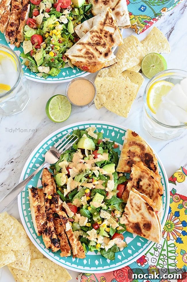 Southwest Chicken Quesadilla Salad is like an explosion in your mouth. Super easy to throw together.