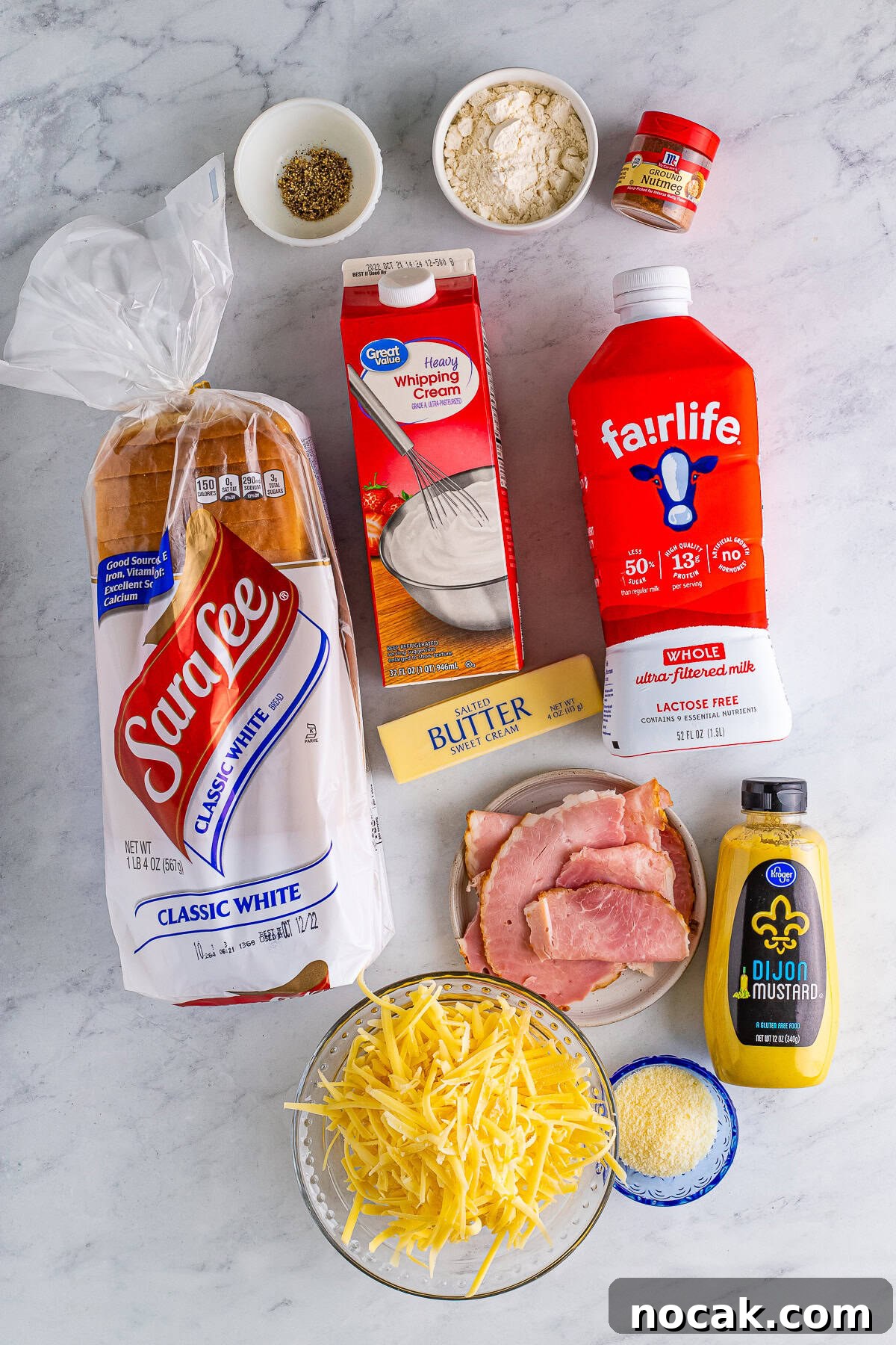 Ingredients needed to make a Croque Monsieur Recipe.