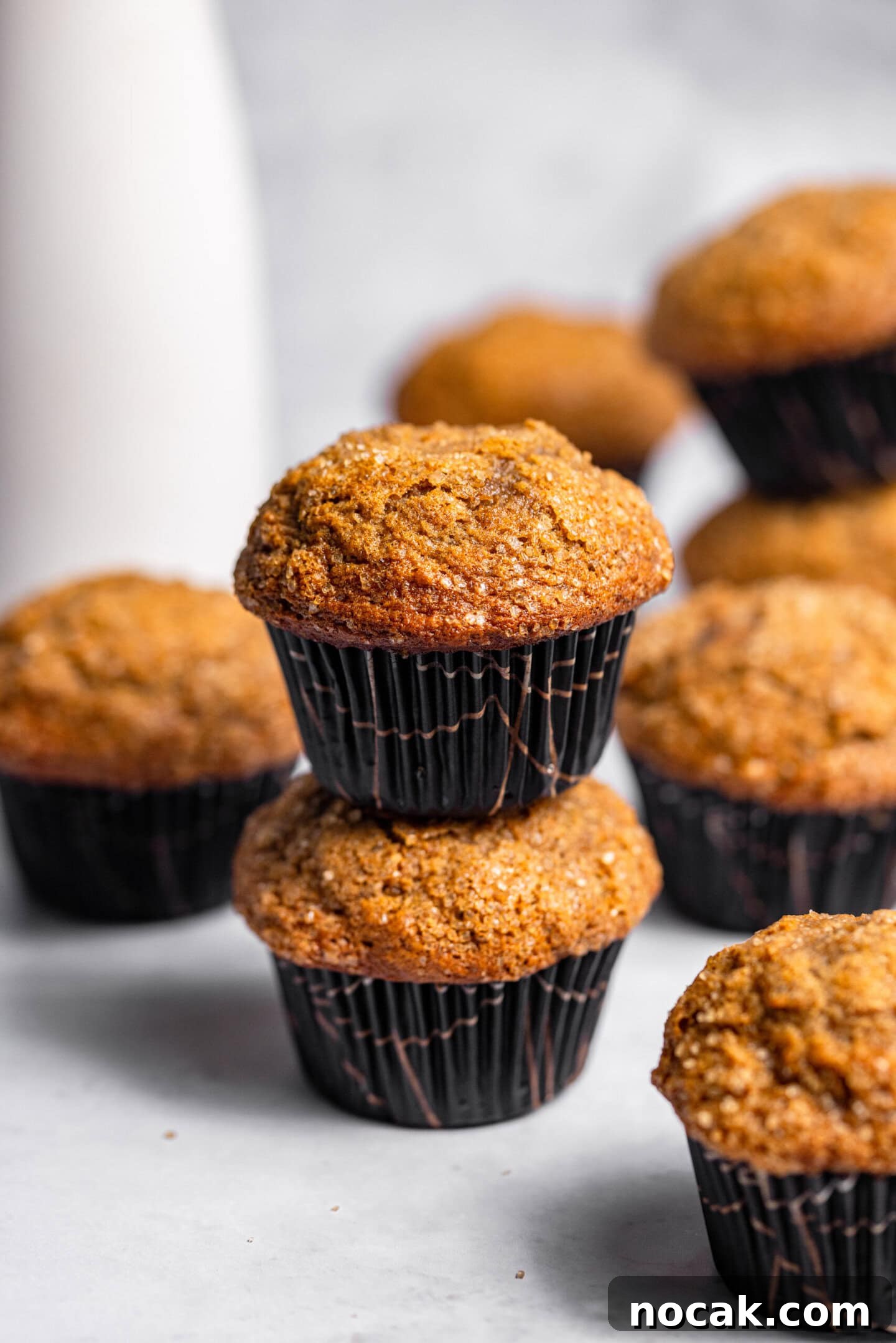 Banana muffins stacked on top of each other