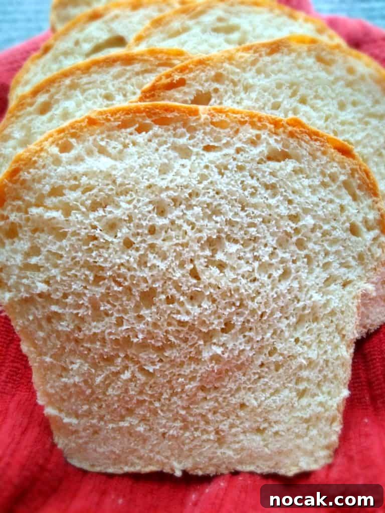 Homemade Amish White Bread: Classic Soft Loaf Recipe 5 White bread slices in a pan on a red towel.