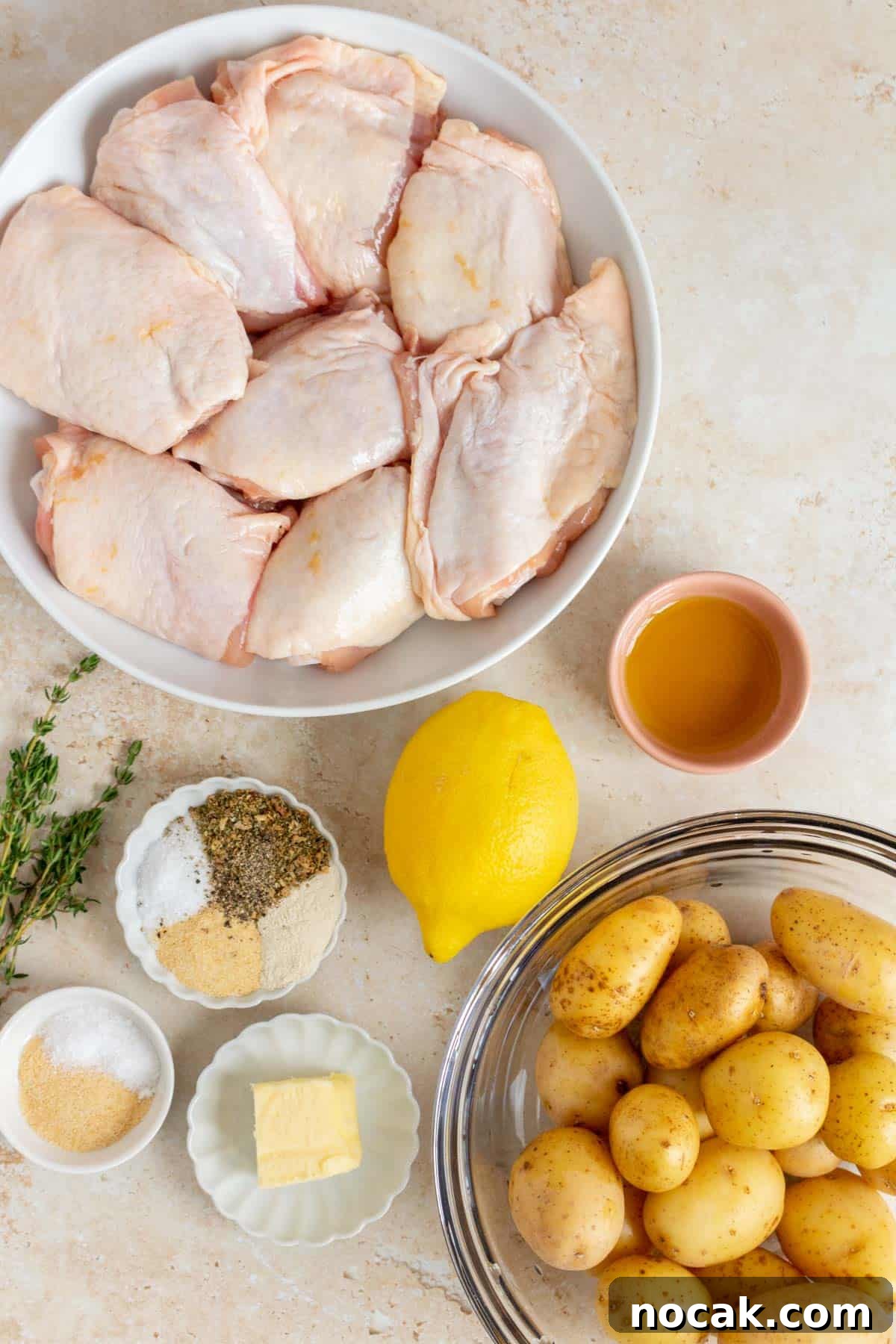 Crispy Cast-Iron Chicken Thighs with Roasted Potatoes 3 Ingredients needed to make cast iron chicken thighs and potatoes.
