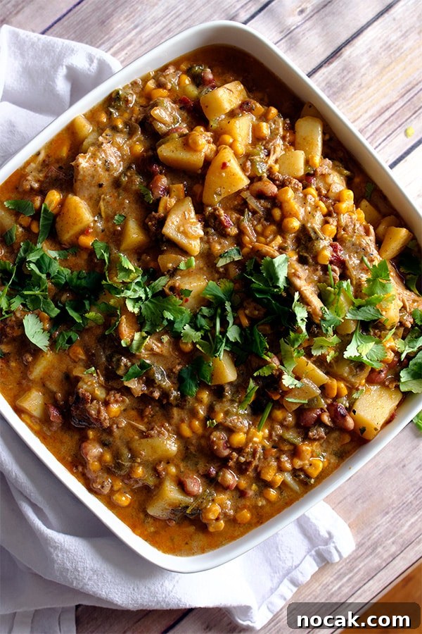 Creamy Chicken and Chorizo Chili with Roasted Corn 6 Creamy chicken chili with roasted corn and chorizo.