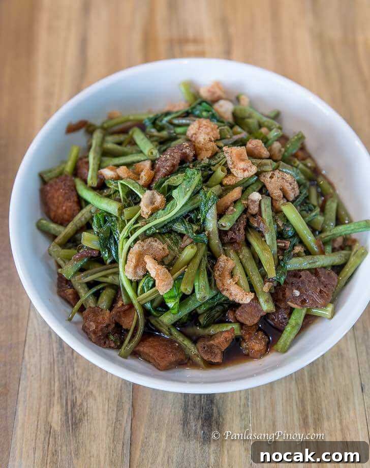 Adobong Sitaw at Kangkong with Crispy Chicharon: Filipino Veggie Adobo 4 Adobong Sitaw at Kangkong recipe