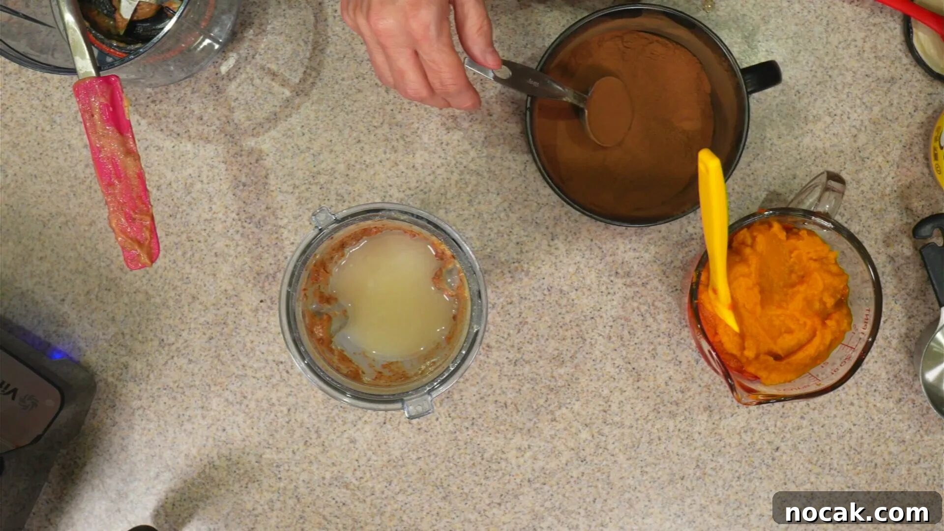 Date-Sweetened Whole-Food Plant-Based Pumpkin Spice Sauce 5 Adding spices to the blender