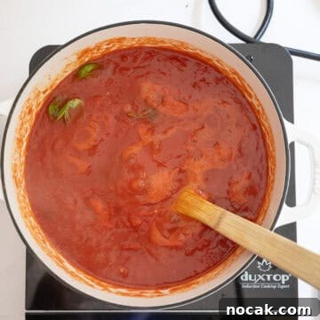 Classic Italian Fried Meatballs Recipe — Crispy, Savory Plates 9 Tomato sauce simmering.