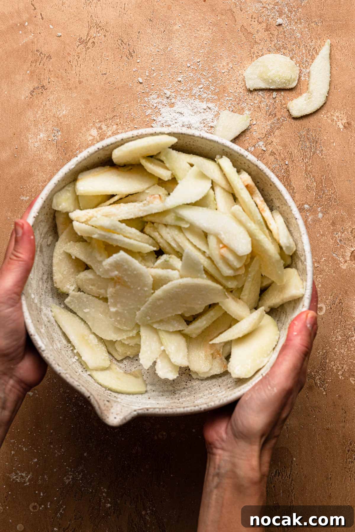 Pears tossed with sugar and cornstarch.