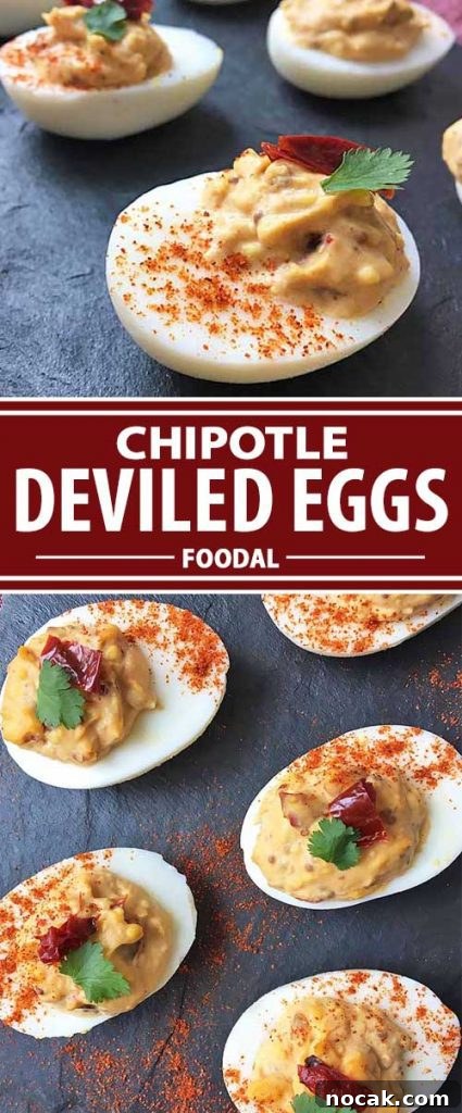 Chipotle Deviled Eggs with Smoky-Spicy Kick 11 A collage of photos showing different views of a chipotle deviled egg recipe.