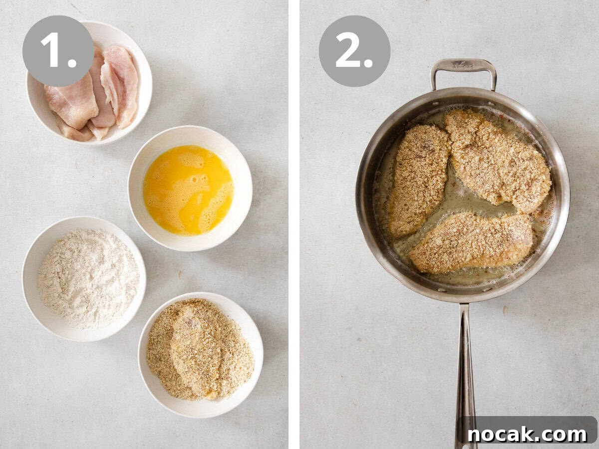Crispy Gluten-Free Chicken Parmesan Recipe for Dinner 5 Breading station and frying chicken