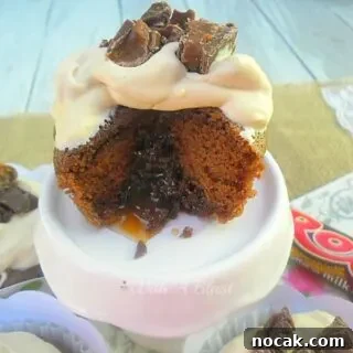 Decadent Rolo Cupcakes Recipe with Caramel Chocolate Topping 2 Rolo Cupcakes