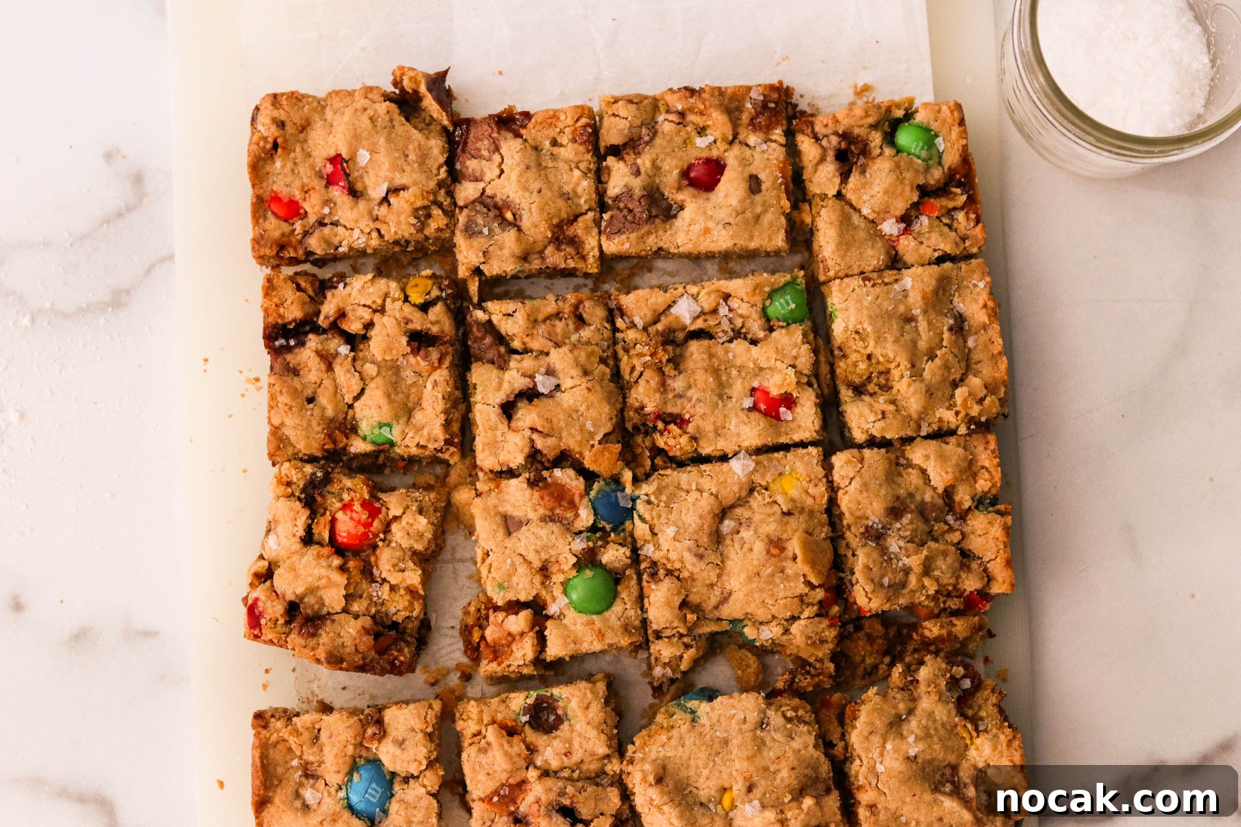 Leftover Halloween Candy Cookie Bars Recipe for Using Candy Up 9 Leftover Halloween candy cookie bars sliced into squared, ready to eat.