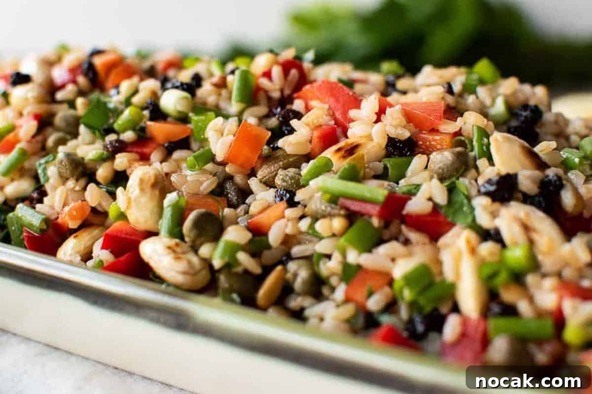 Hearty Brown Rice Salad with Fresh Veggies and Lemon Vinaigrette 4 Close up of the salad.