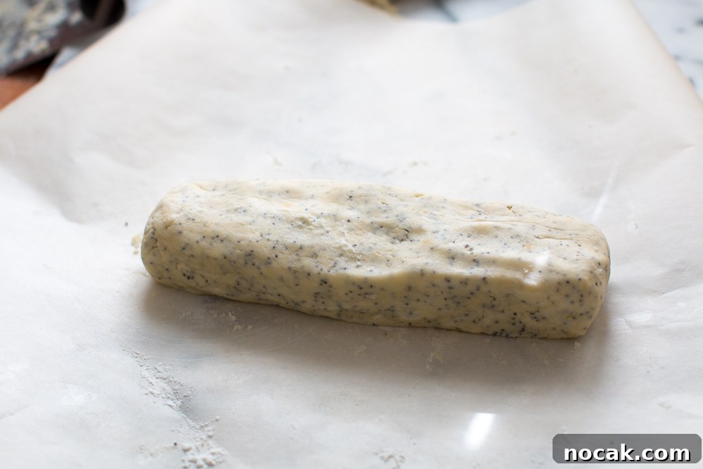 Lemon Poppy Seed Shortbread Cookies Recipe for Zesty Crumbly Treats 12 Shape dough into a rough log on parchment paper