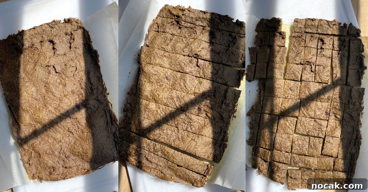 Homemade Liver Brownies: Irresistible Dog Treat Recipe 6 A collage of images showing how to cut up liver brownies.