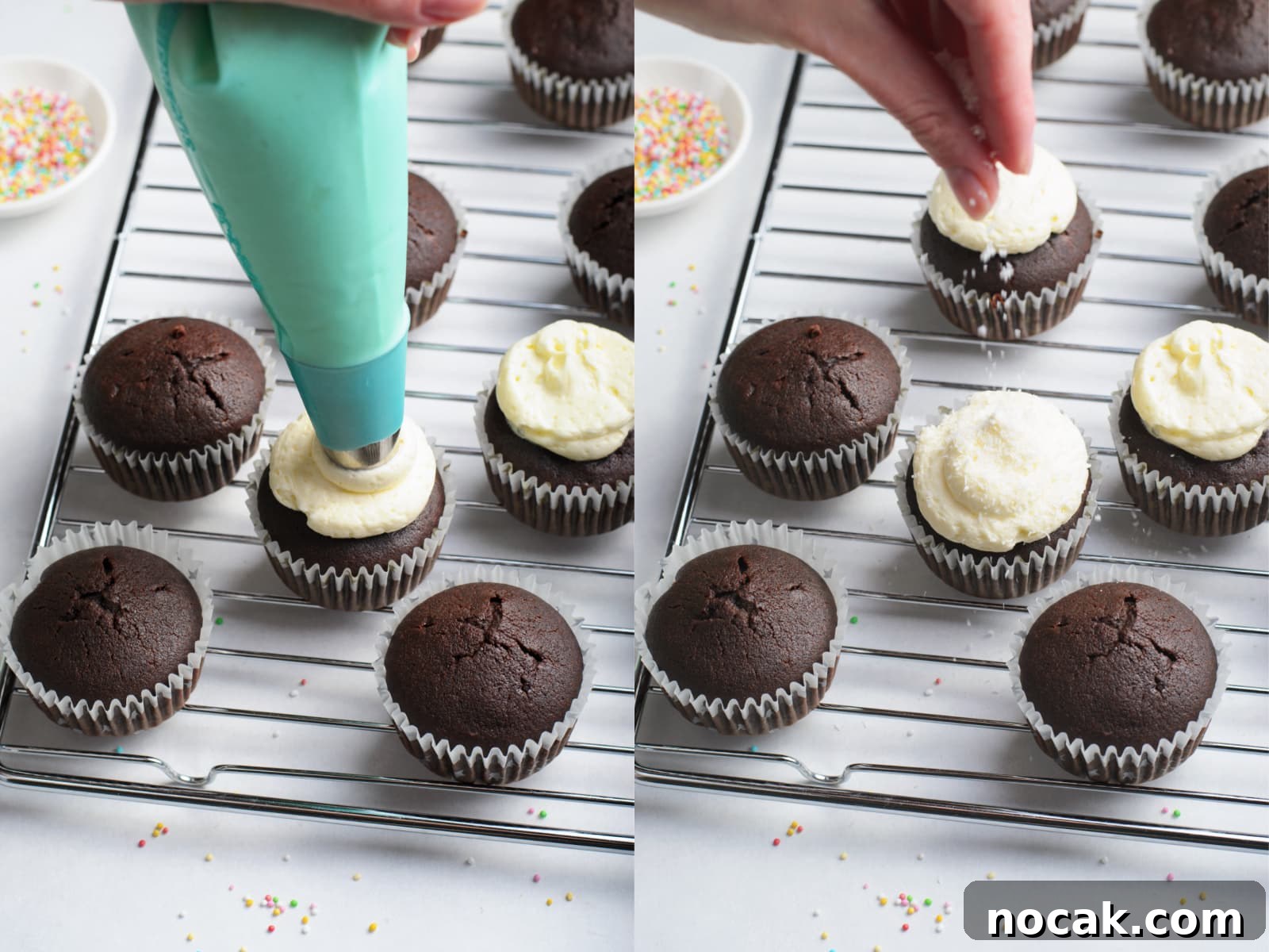Chocolate Christmas Tree Cupcakes with Vanilla Buttercream Frosting 10 Frosting chocolate cupcakes with vanilla buttercream frosting.