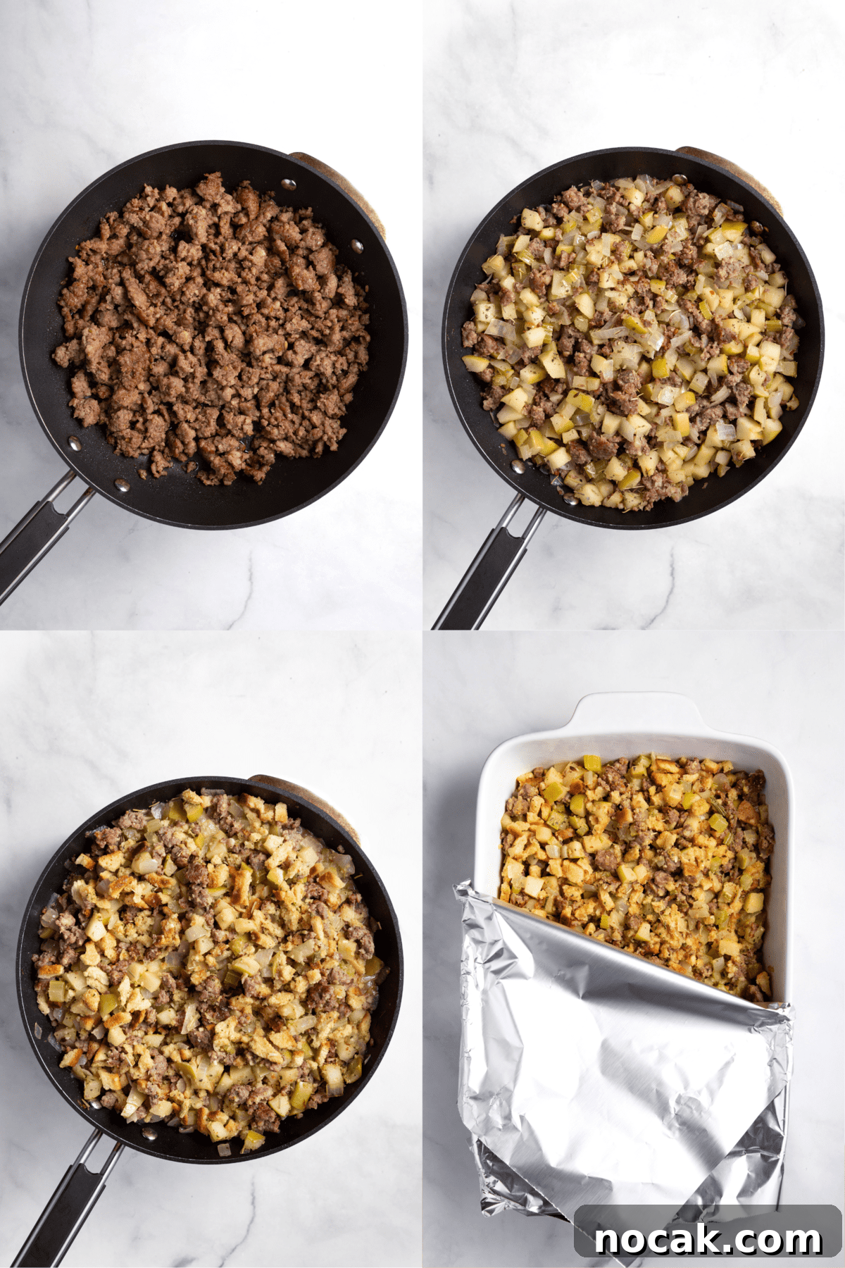 Sausage and Apple Stuffing Recipe for Holiday Feasts 5 Steps to make sausage and apple stuffing.