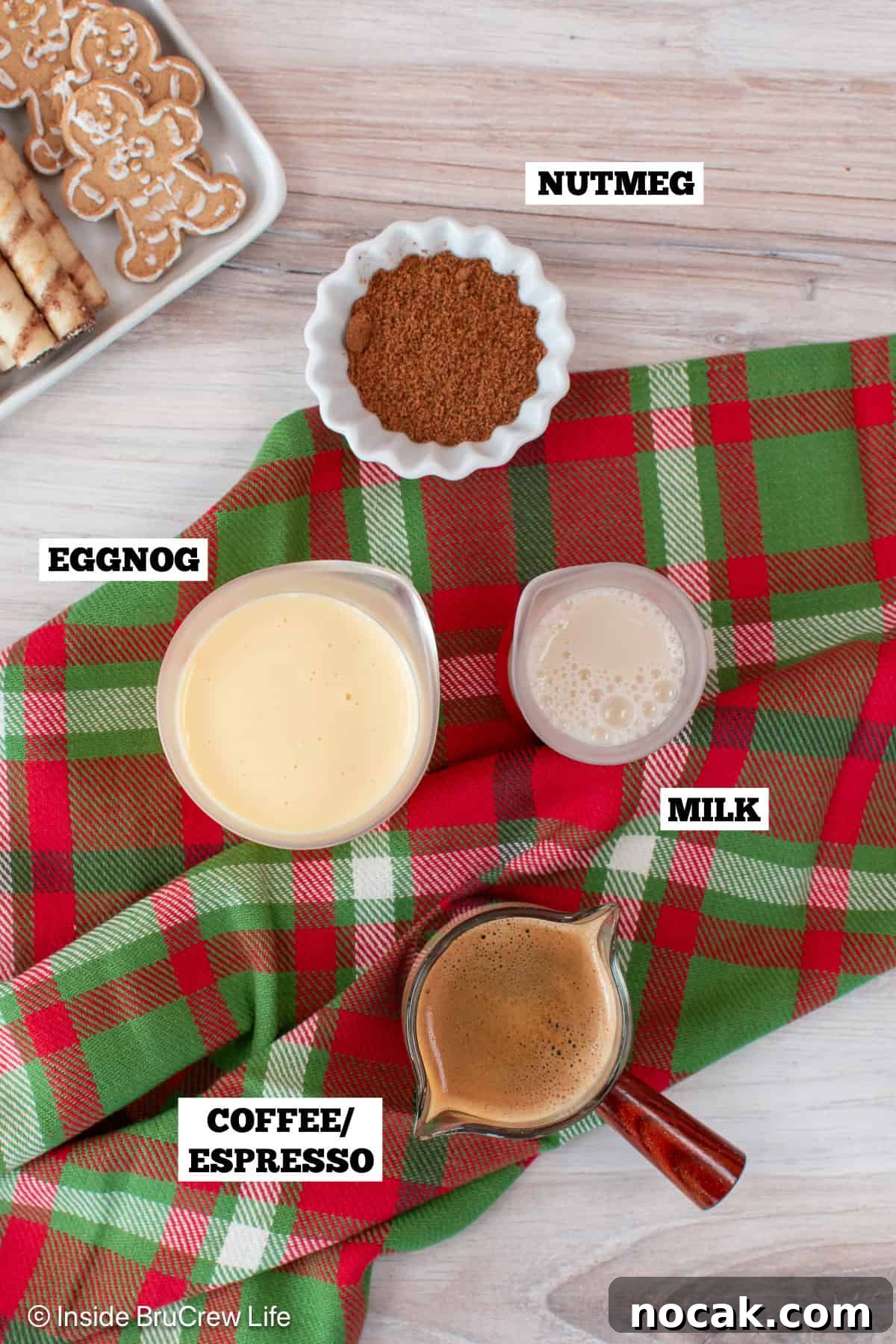 Eggnog latte ingredients.