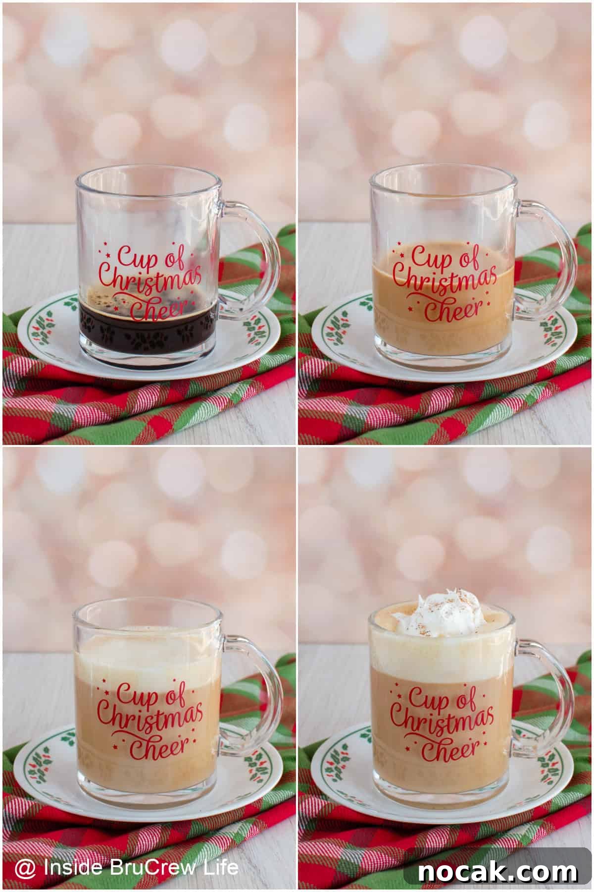 Step-by-step photos showing how to prepare a homemade eggnog latte.