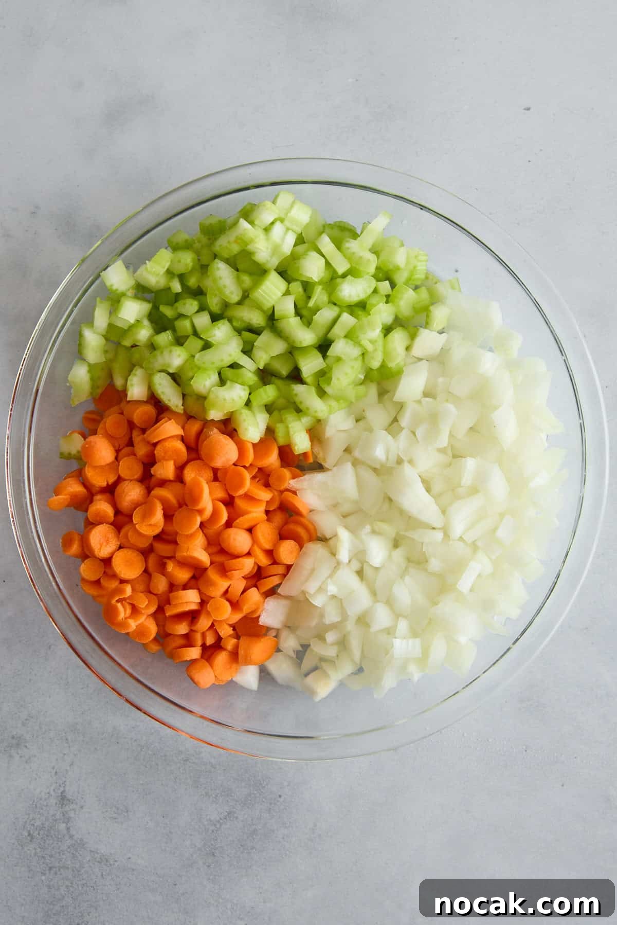 Chicken Noodle Soup with Ditalini: Homemade Comfort Recipe 3 Mirepoix mix for chicken noodle soup.