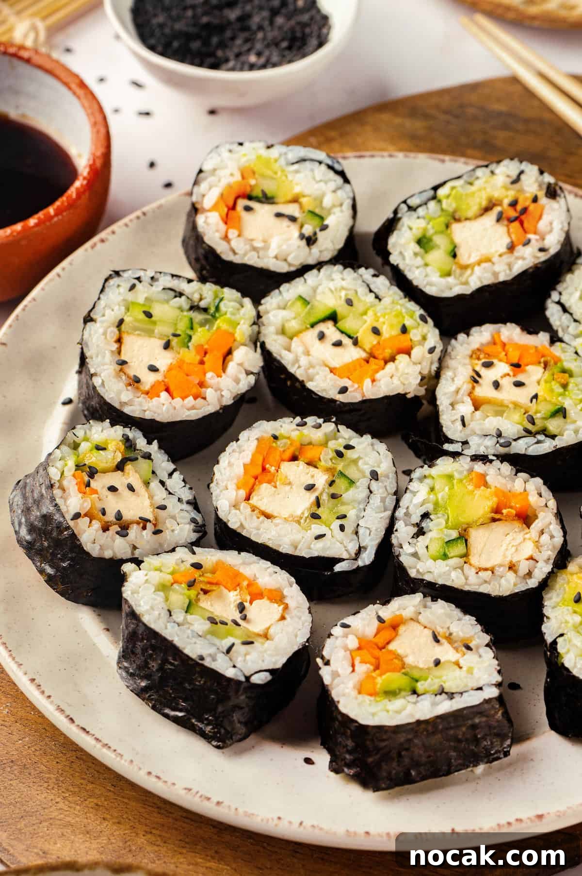 Plate of vegan sushi