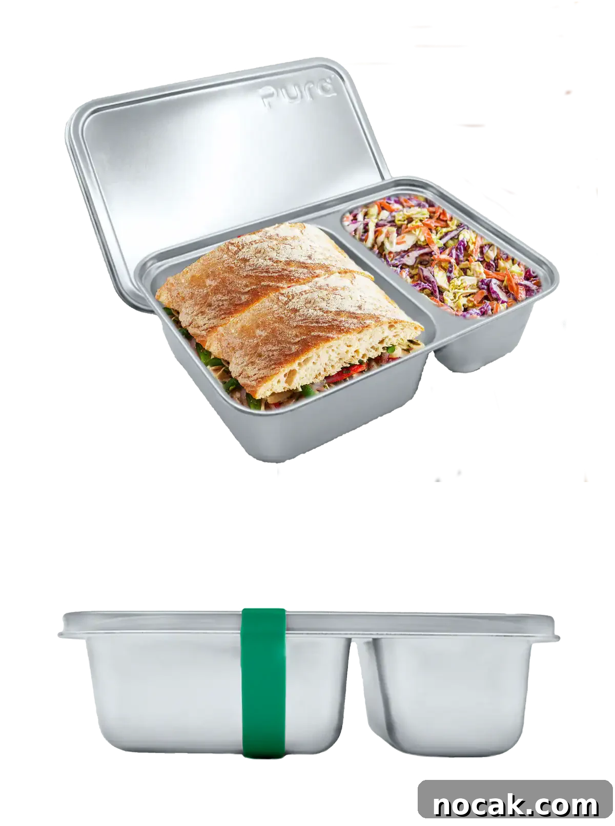 Two-compartment stainless steel lunch container