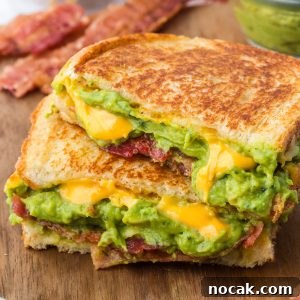 This Bacon Guacamole Grilled Cheese Sandwich has melted cheese, creamy guacamole, bacon, and a surprise crunch!
