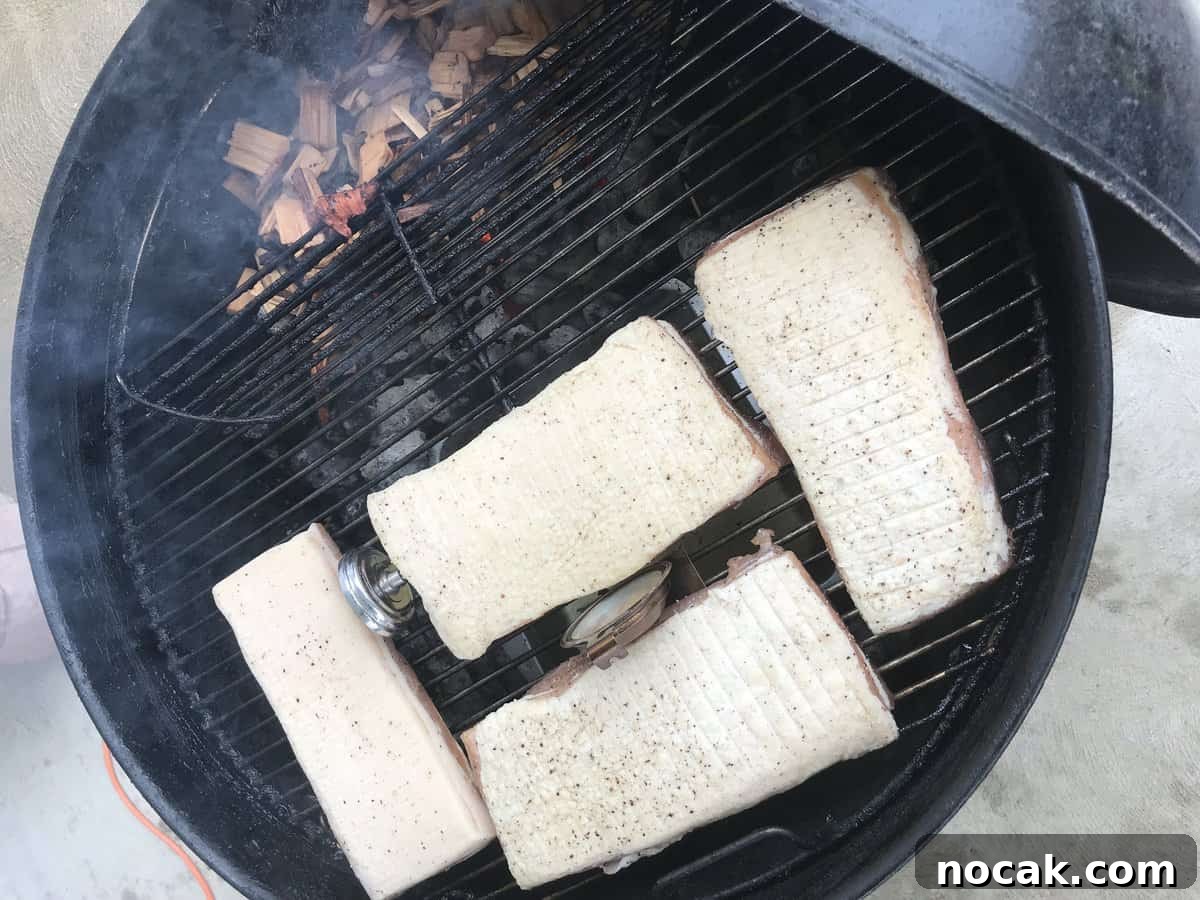 Homemade Hickory-Smoked Bacon Recipe: How to Make Real Bacon 7 Pork Belly On Weber Grill | savorwithjennifer.com