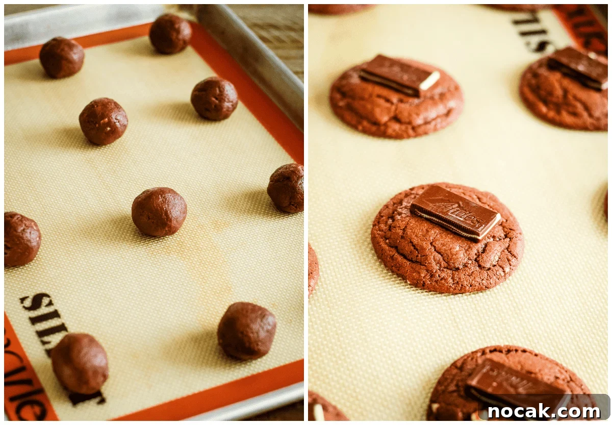 Chocolate Andes Mint Cookies Recipe — Step-by-Step Guide 5 baking cookies on a silicone lined pan