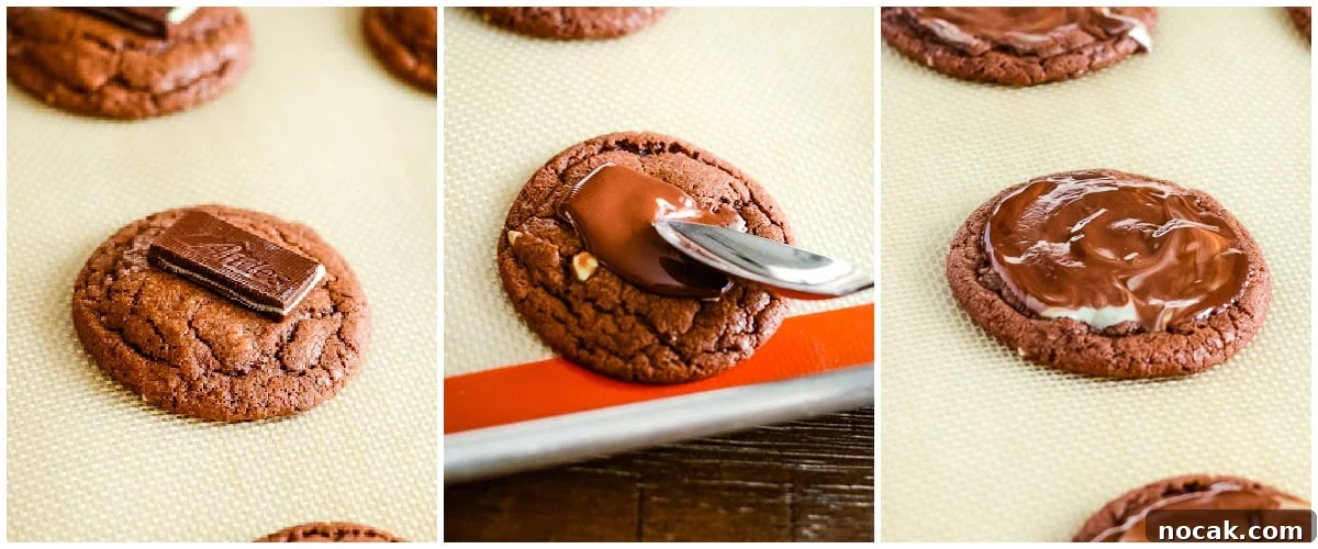 Chocolate Andes Mint Cookies Recipe — Step-by-Step Guide 6 process shots - melting andes mints on top of chocolate cookies
