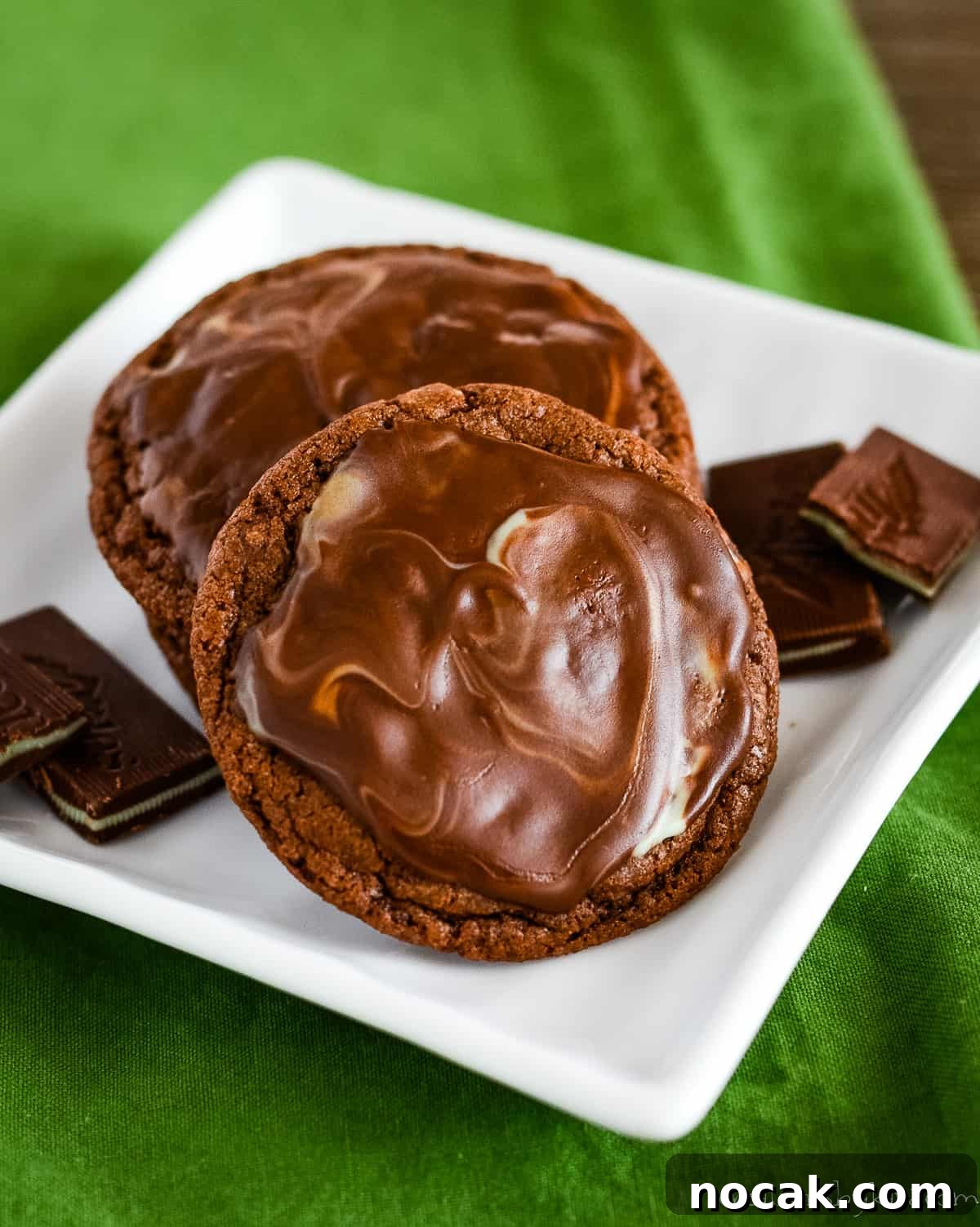 Chocolate Andes Mint Cookies Recipe — Step-by-Step Guide 7 chocolate andes mint cookies on a plate with andes mints