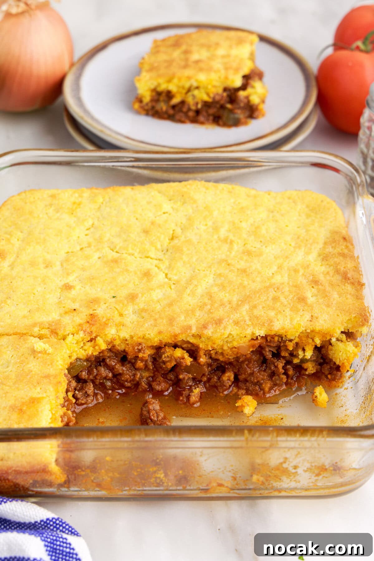 Sloppy Joe Casserole with Cheesy Cornbread Topping 11 pan of Sloppy Joe Cornbread Casserole