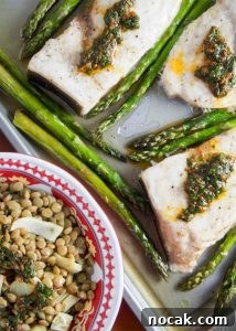 Baked Swordfish and Asparagus with Lentils and Chermoula