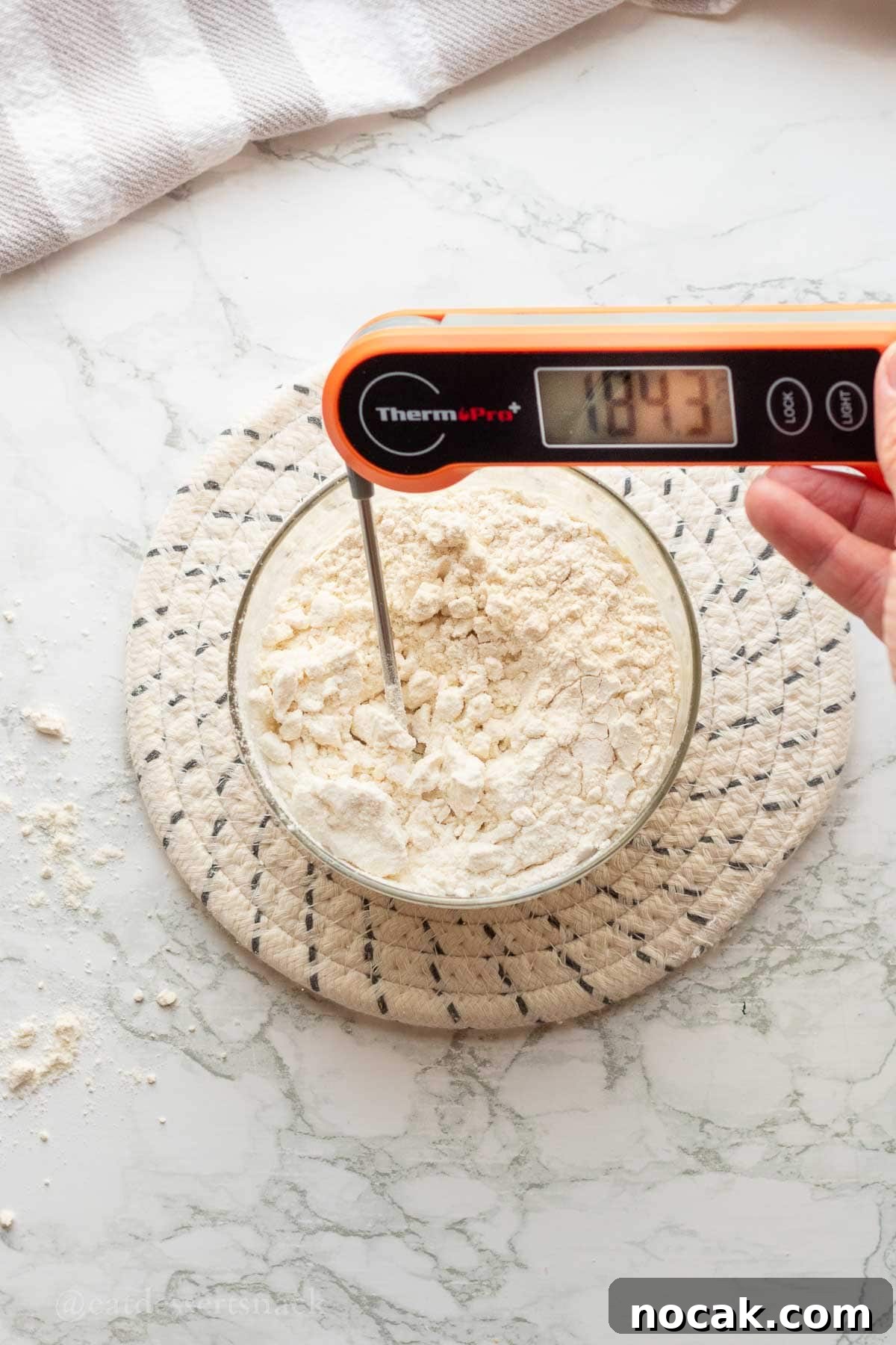 Edible Sugar Cookie Dough Recipe — Egg-Free & Safe to Eat 4 Heated flour in bowl with thermometer.