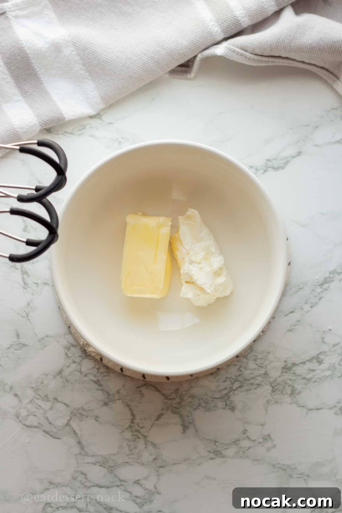 Edible Sugar Cookie Dough Recipe — Egg-Free & Safe to Eat 5 Cream cheese and butter in bowl.