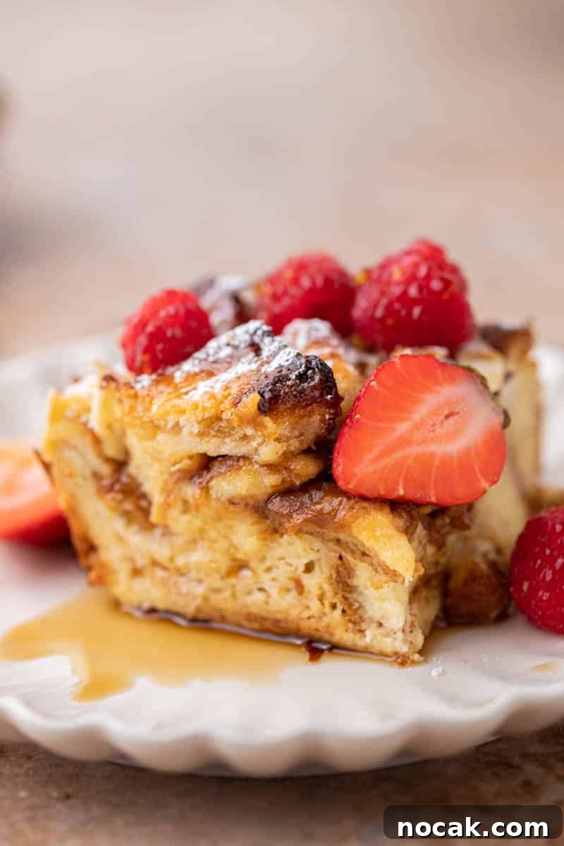 Brioche French Toast Casserole Baked in the Oven 10 Brioche French toast slice on a plate